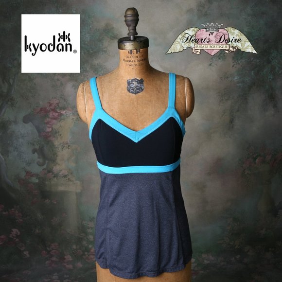 Kyodan Women's Workout Top Black and Gray with Blue Accents Color Blocking Small - Picture 1 of 8